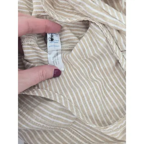 Marine layer  Linen Blend Striped Wide Leg Jumpsuit Tan White Button Front Medium