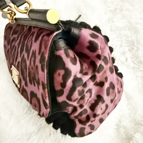 Dolce & Gabbana | Knit Trim Ponyhair Sicily Satchel Shoulder Strap Purple Black