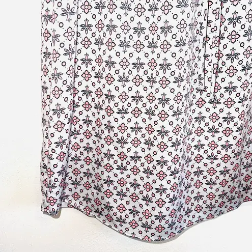 The Loft Outlet White & Pink Floral Print Split Neck Mini Dress