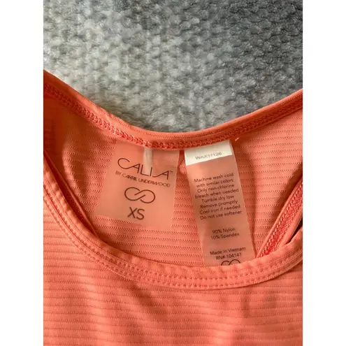 Calia Striped Racerback Side Slit Coral Tank Top Oversized Nylon Spandex Size XS Pink