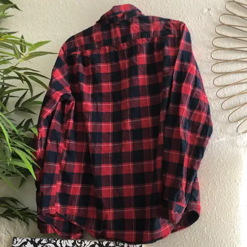 Goodfellow Red navy plaid button up down shirt flannel