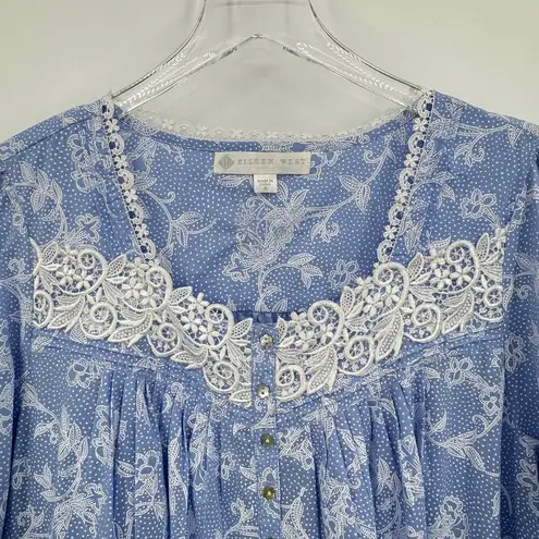 Eileen West ballet nightgown women's small blue floral embroidered button front