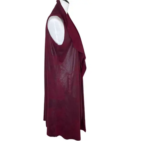 Oliver Women's Pocketed Open Front Faux Suede Drape Vest Cardigan Sz M Red Size M