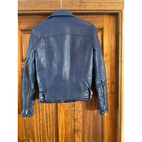 William Rast J Timberlake pebbled vegan leather moto jacket blue XS