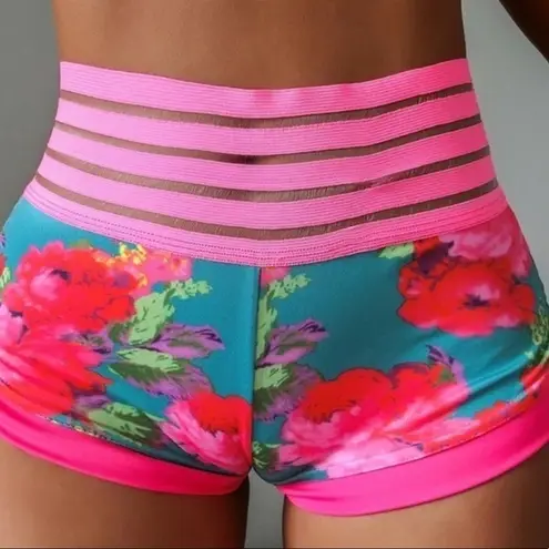 Butt Lift Cheeky Scrunch Bum PINK FLORAL Mesh Detail & Pocketed VIRAL RARE Short Size undefined