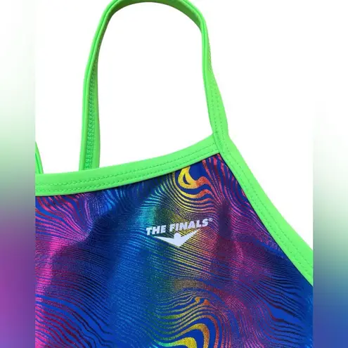 The Finals Rainbow Foil & Neon Lime Trim Athletic Swimsuit Bathing Suit