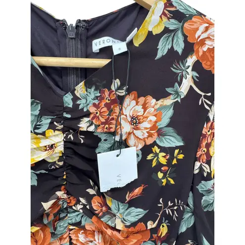 Veronica Beard Hedera Silk Floral Ruched Mini Dress Oxblood Long Sleeve 6 NWT