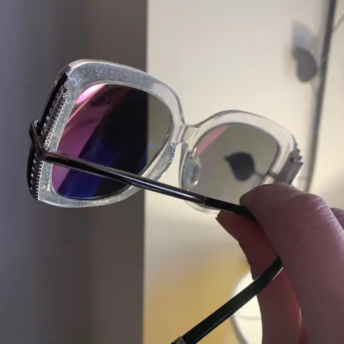 Authentic BOUCHERON 54 glitter oversized Square Swarovski crystals sunglasses Silver