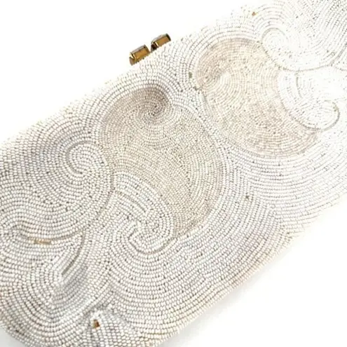 Vintage Beaded iridescent Delill handbag clutch bag made in Belgium white White