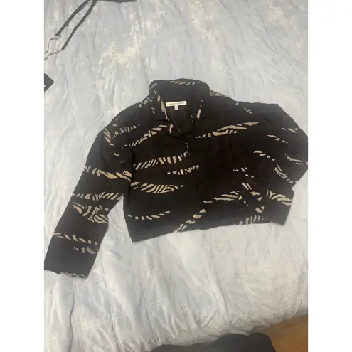 Cupcakes and Cashmere Cropped Jacket Black Tan Abstract Print Women's Small