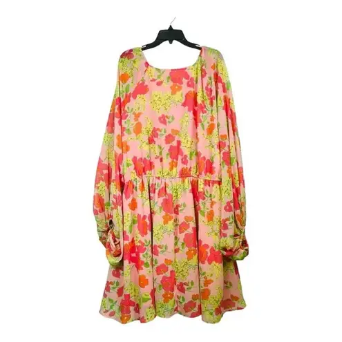 ASOS Curve Floral Soft Shirred Waist Mini Dress Peach Floral Women Plus Size 26 Pink