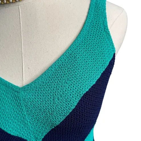 Vintage Robbie Len waffle knit Chevron leotard swimsuit size S/M Blue
