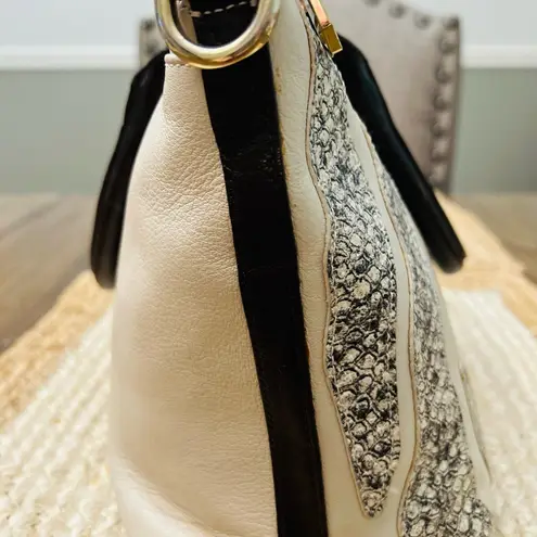 Brahmin Women’s Leather Cream Black Snake Skin Satchel Designer Handbag