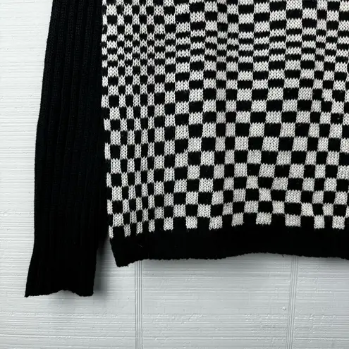 I’vory Black White Checkered Handknit Sweater Quarter Zip Turtleneck Wool Blend Size M