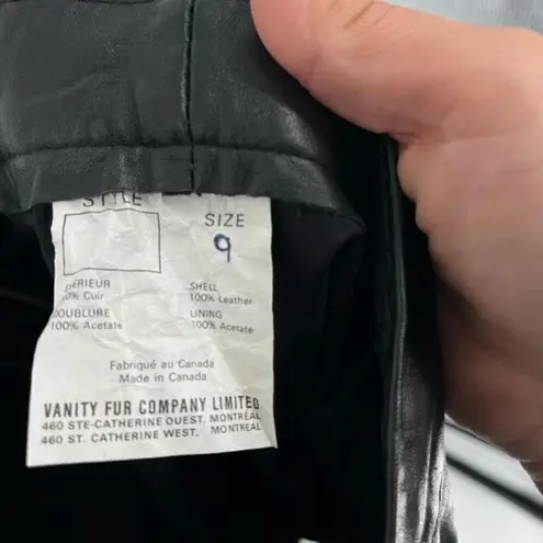 Vintage Vanity Fur Co Women's Leather Flat Front Mini Pencil Skirt Black Size 9