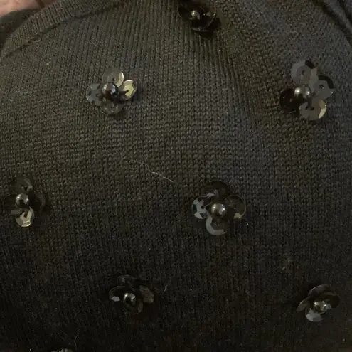 Vintage 80s 90s Outlander Sequin Black Flower Sweater Top Women's Small Chic New