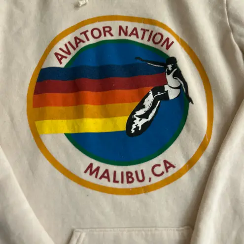 Aviator Nation  Vintage White Cream Malibu Logo Drawstring Hoodie Medium