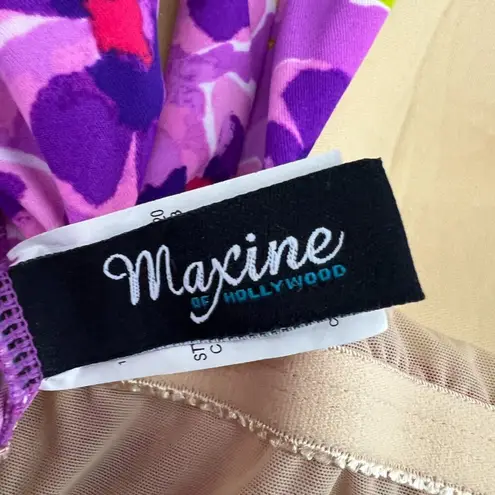 Maxine of Hollywood Spa Shirred Girl Leg One Piece Swimsuit Purple Floral Size 1