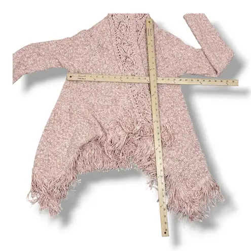 New York & Comp Fringe Hem Chunky Knit Open Cardigan Sweater Pink Medium Boho