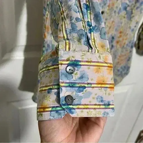 Robert Graham Women’s Gray Multicolor Floral Striped Button down | size small