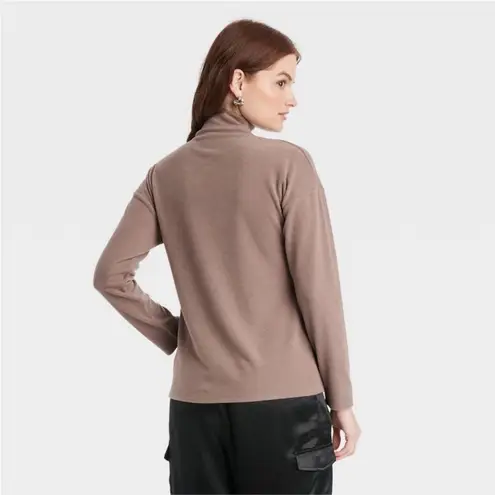 A New Day  Women's Long Sleeve Mock Turtleneck T-Shirt, Taupe, Size Medium