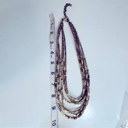 Chico's Chico’s Multi-Strand‎ Hammered Brass Bead Bib Necklace