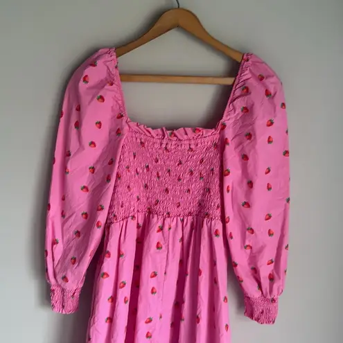 Cras Florence Dress Smocked Long sleeve Pink Strawberries Medium