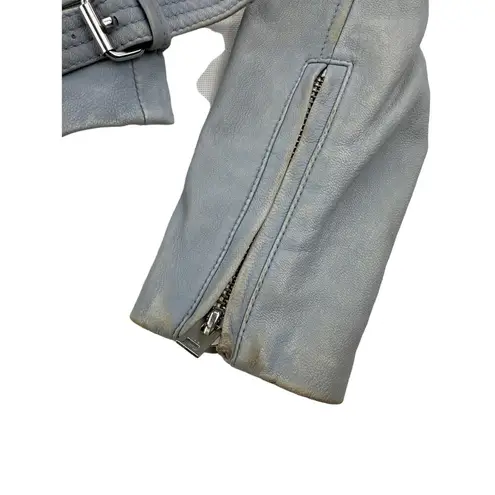 IRO  - Ashville Leather Bomber Moto Jacket in Baby Blue