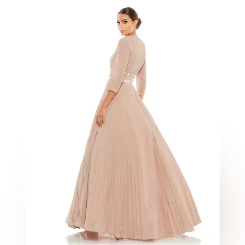 Mac Duggal Shimmering Pleated A-Line 3/4 Sleeve Rose Gold Ballgown NWT