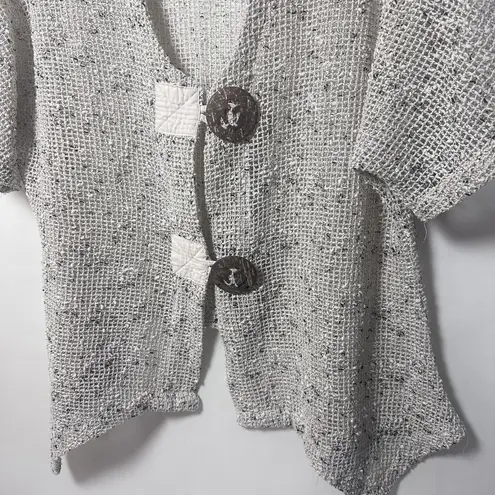 Keren Hart Cardigan Womens Open Weave Lagenlook Tan Fishnet Size Large Black