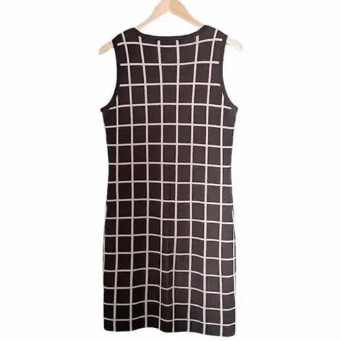 Adrienne Vittadini Sweater Knit Dress Gray Cream Windowpane Plaid Size Medium