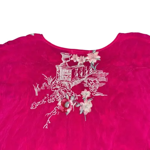 Johnny Was Elias Embroidered Blouse Pink Floral Womens Small C10122-1 Boho Tunic
