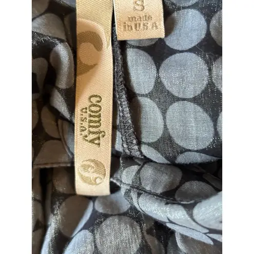 Comfy USA Gray Sheer Modal Mod Print Button Up Long Sleeve Blouse