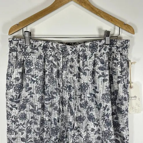 Royalty For Me Women's High Rise Frayed Linen ankle Pants Size XL Blue Floral