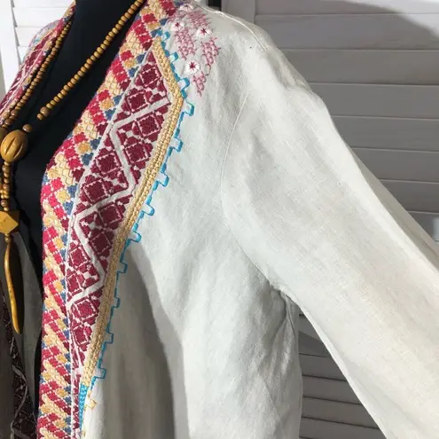 Johnny Was Kimono Cardigan Embroidered Boho Aztec Linen Multicolor Medium