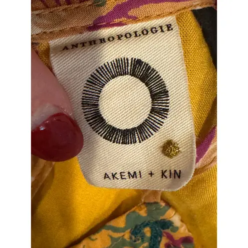 Akemi + Kin Anthropologie Shirt Women 0 Yellow Embroidered Floral Top Bohemian