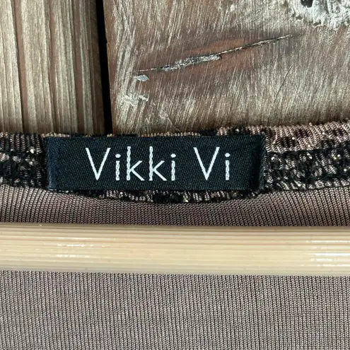 Vikki Vi Animal Print Long Sleeve V Neck Cardigan Top Brown & Gold Size 3X
