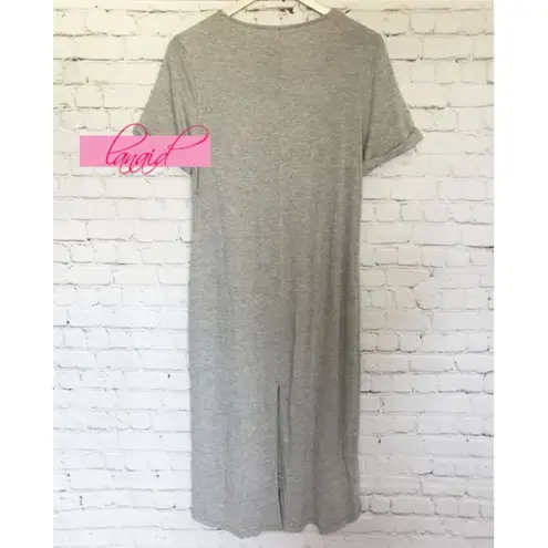 BCBGeneration BCBG Cuffed Tee Shirt Dress Heather Grey Heathered Back Slit Midi Long Sundress