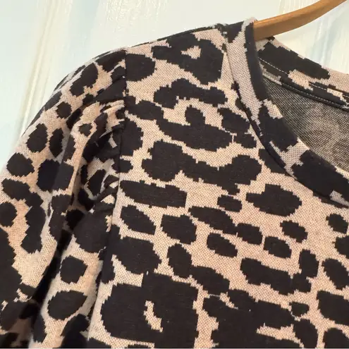 Animal Print Puff Sleeve Top Brown & Beige Leopard Print Blouse