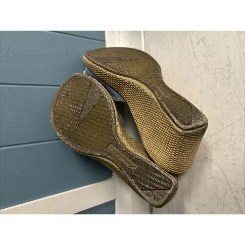 Vtg American Eagle Women's Sz 8 Blue Denim Jean Fabric Slip On Wedge Sandals