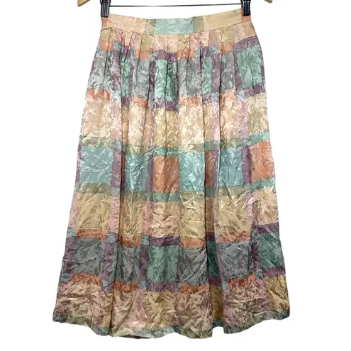 Vintage Jerri Sherman XS Silk Pastel Skirt Pleated Mod Preppy Colorful 80s Rare Purple