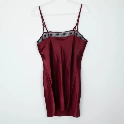 VTG Angelique Satin Slip Dress Size L Red Floral Lace Trim Whimsigoth Sexy Witch Size L