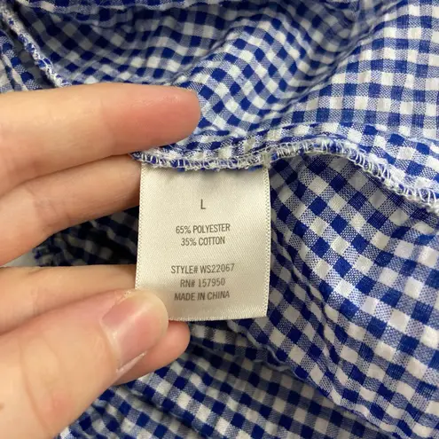 Mi Ami women's blue checkered plaid ruffle tie relaxed thick strap tank top L Size L