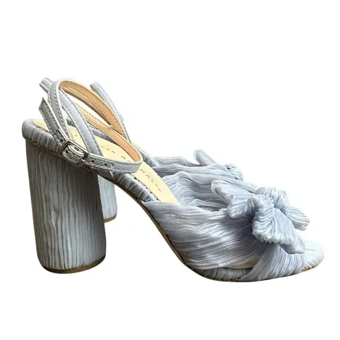 Loeffler Randall 7 Camellia Blue Pleated Bow Heel Designer Open Toe Ankle Strap