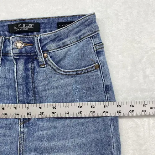 Judy Blue jeans Womens 3/2 Control top skinny Distressed High Rise Blue Denim