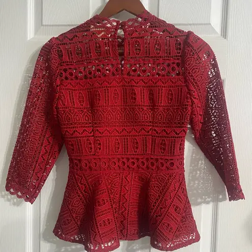 Moulinette Soeurs by Anthropologie Red Peplum Blouse with Mandarin Collar