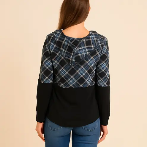 Women's Plaid Black and Blue Hoodie Size XL