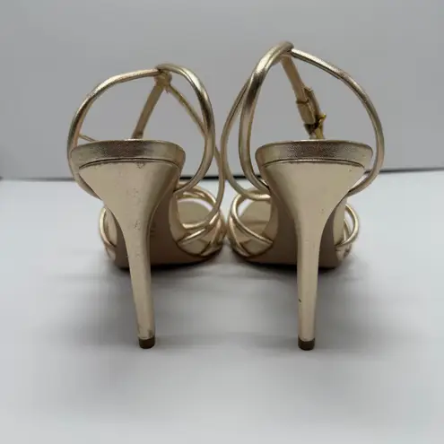 Schutz NWOB Rachel Metallic Gold Strappy Heels Size 8.5B