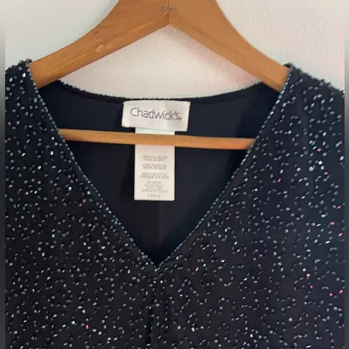 Chadwick's Vintage Black Beaded Top V-Neck Womens Large Fairy Whimsy Valentines