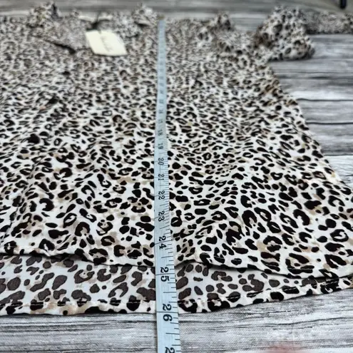 Vine & Love Women's Animal Print Collared Blouse L LG Large Cream Brown Cheetah